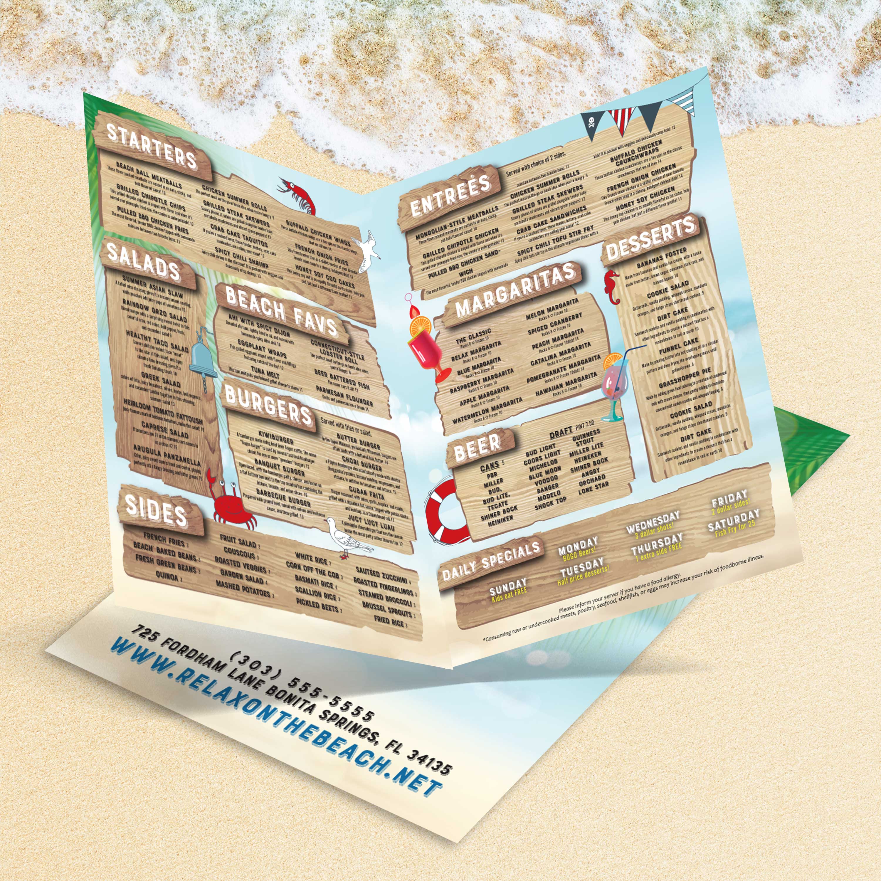 Beach Menu Template 12" x 18" Bifold - TerraSlate Inc.