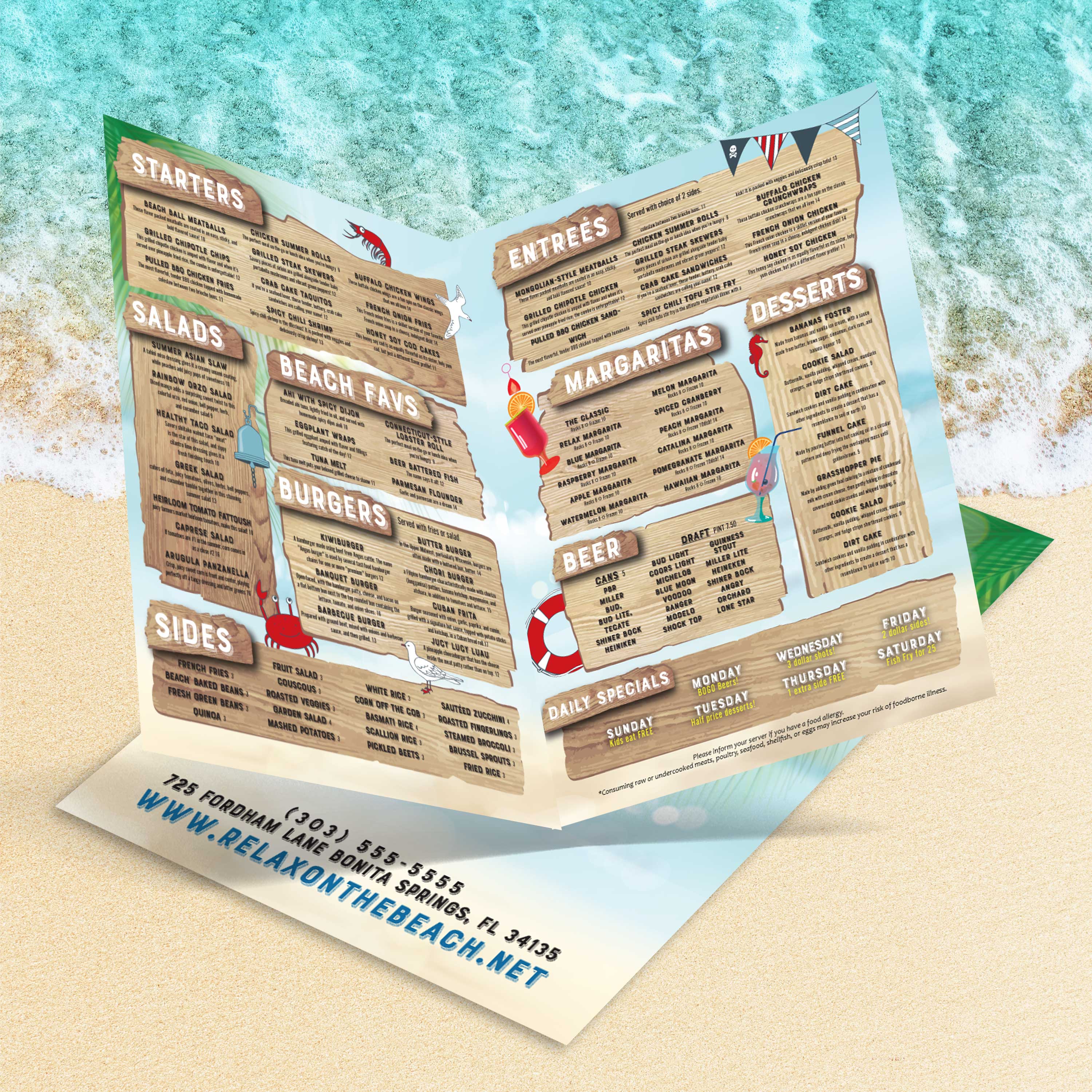 Beach Menu Template 12" x 18" Bifold - TerraSlate Inc.