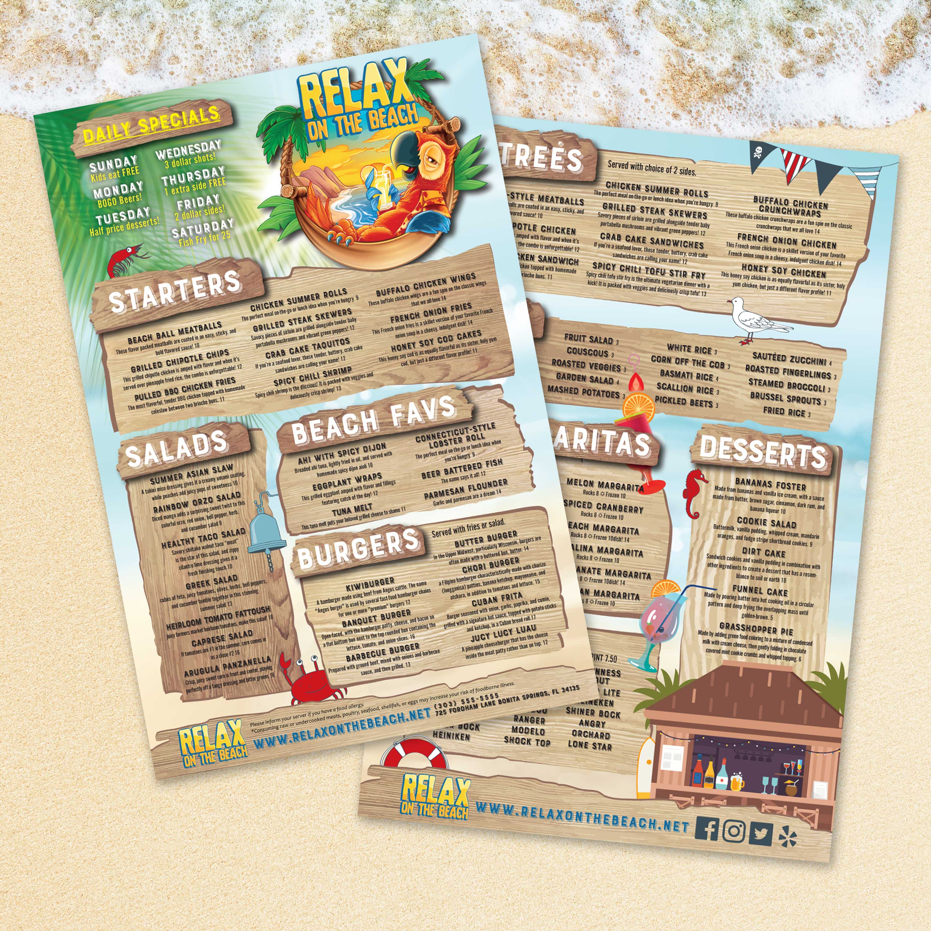 Beach Menu Template 12" x 18" - TerraSlate Inc.