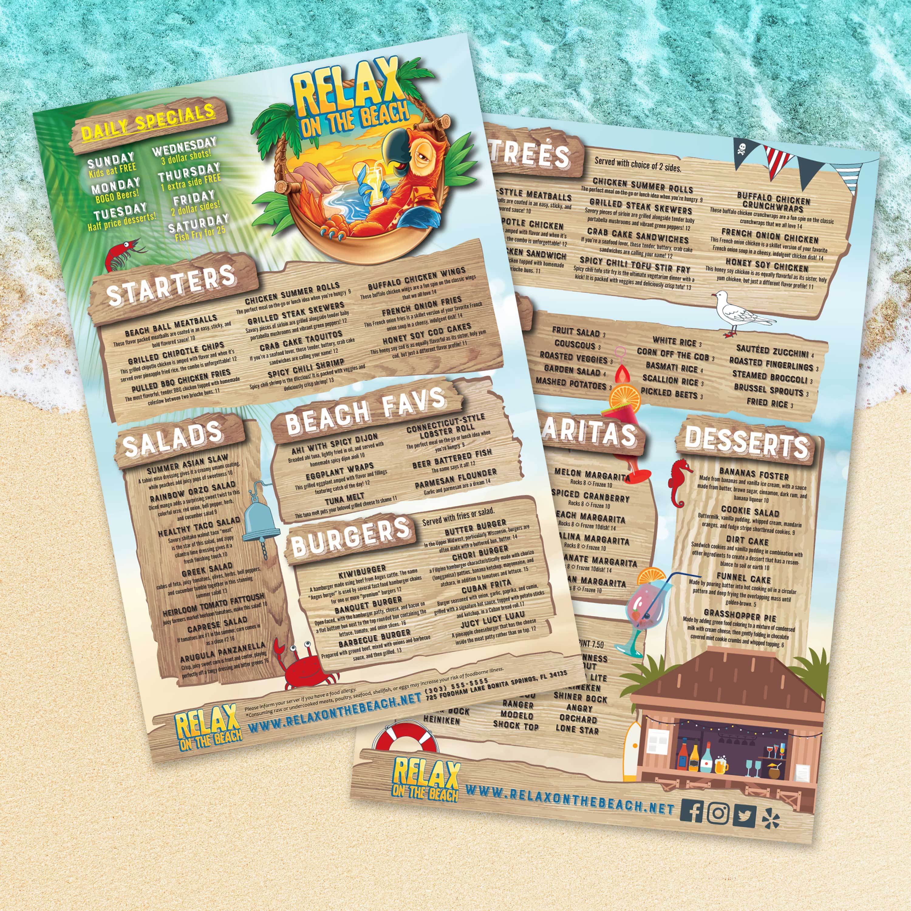 Beach Menu Template 12" x 18" - TerraSlate Inc.