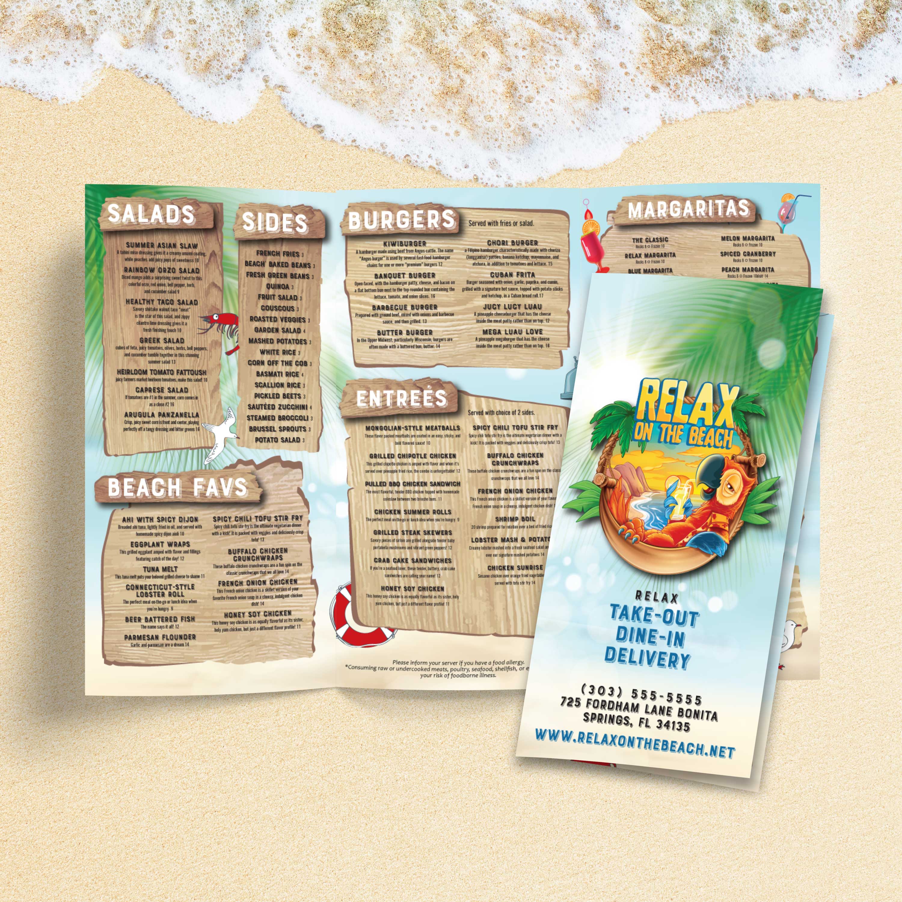 Beach Menu Template 12" x 18" Trifold - TerraSlate Inc.