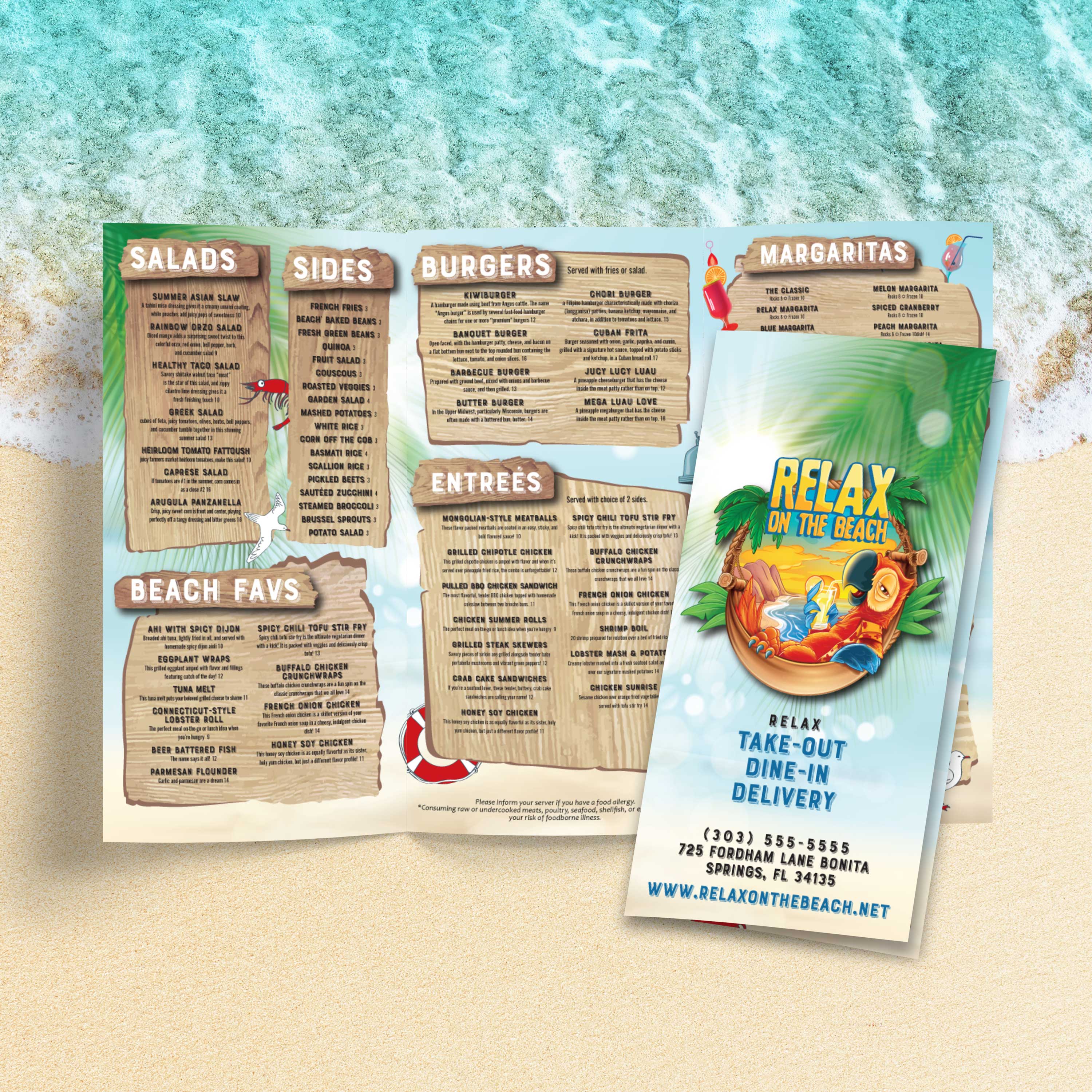 Beach Menu Template 12" x 18" Trifold - TerraSlate Inc.