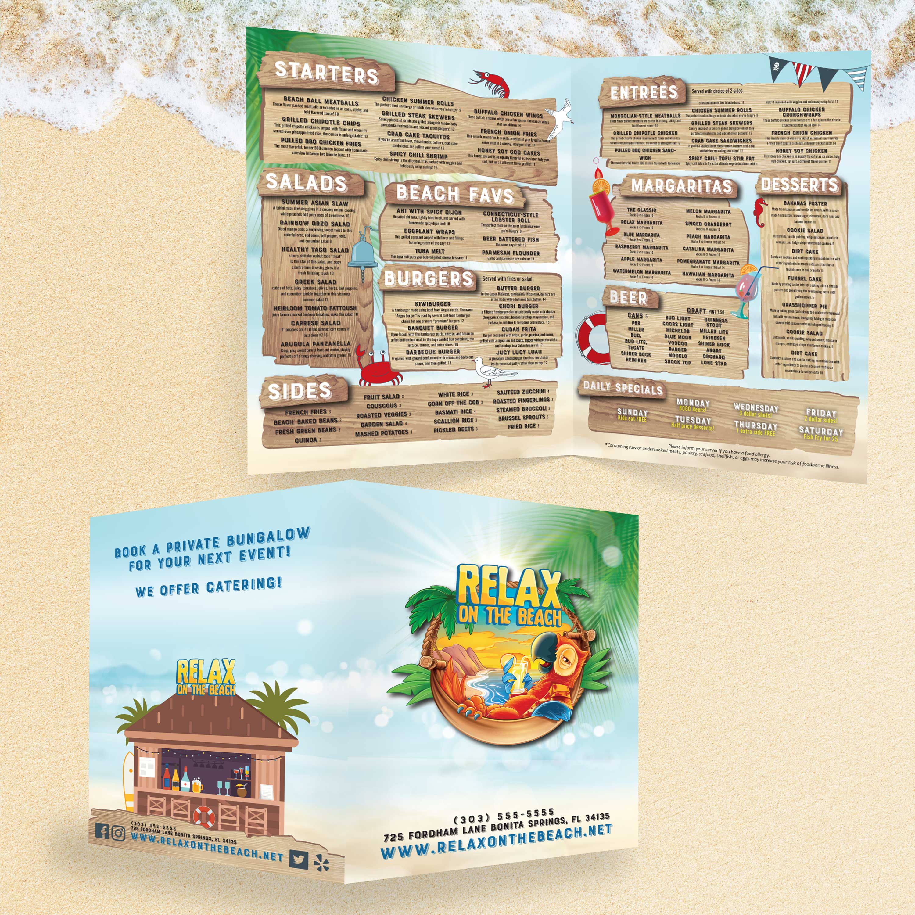 Beach Menu Template 13" x 19" Bifold - TerraSlate Inc.