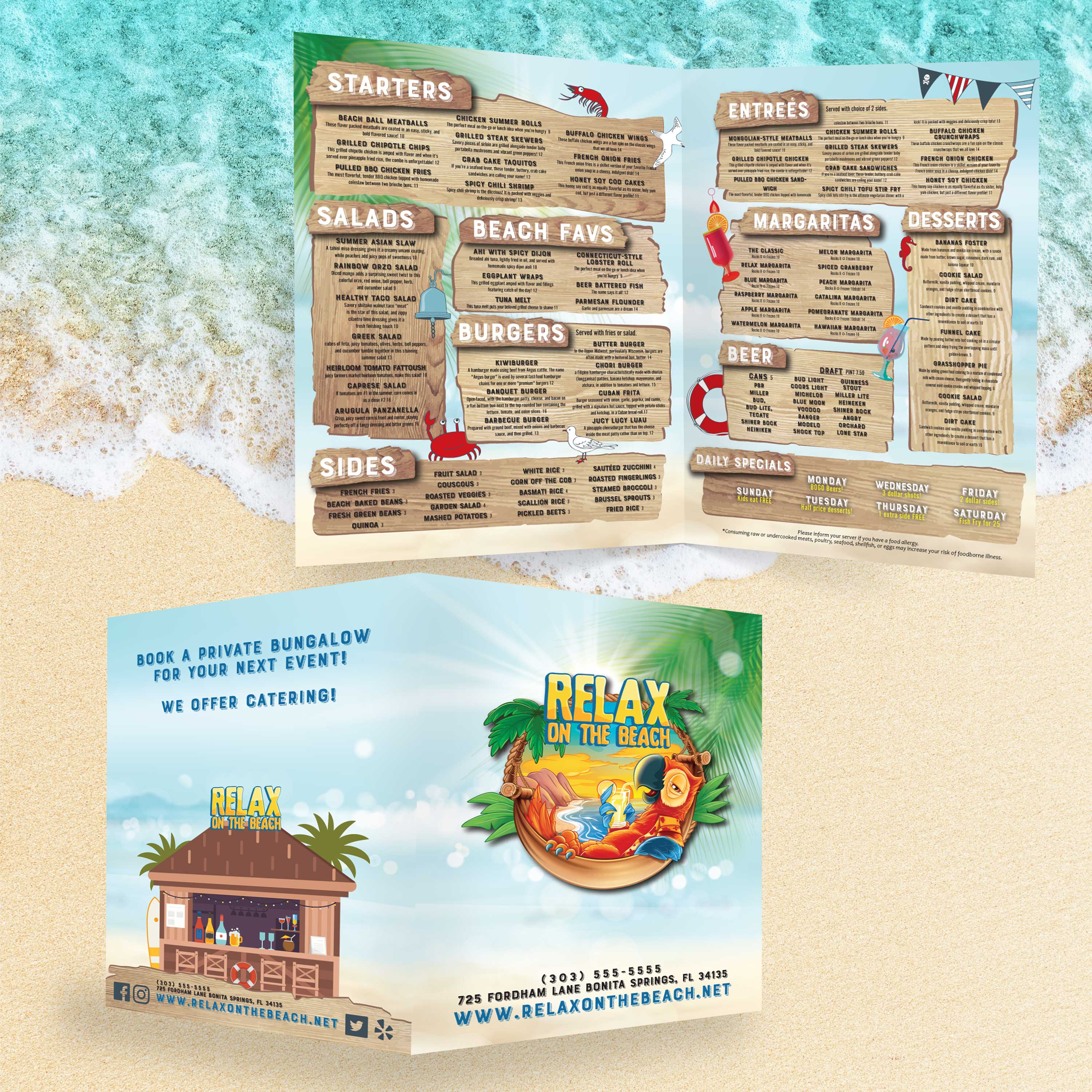 Beach Menu Template 13" x 19" Bifold - TerraSlate Inc.