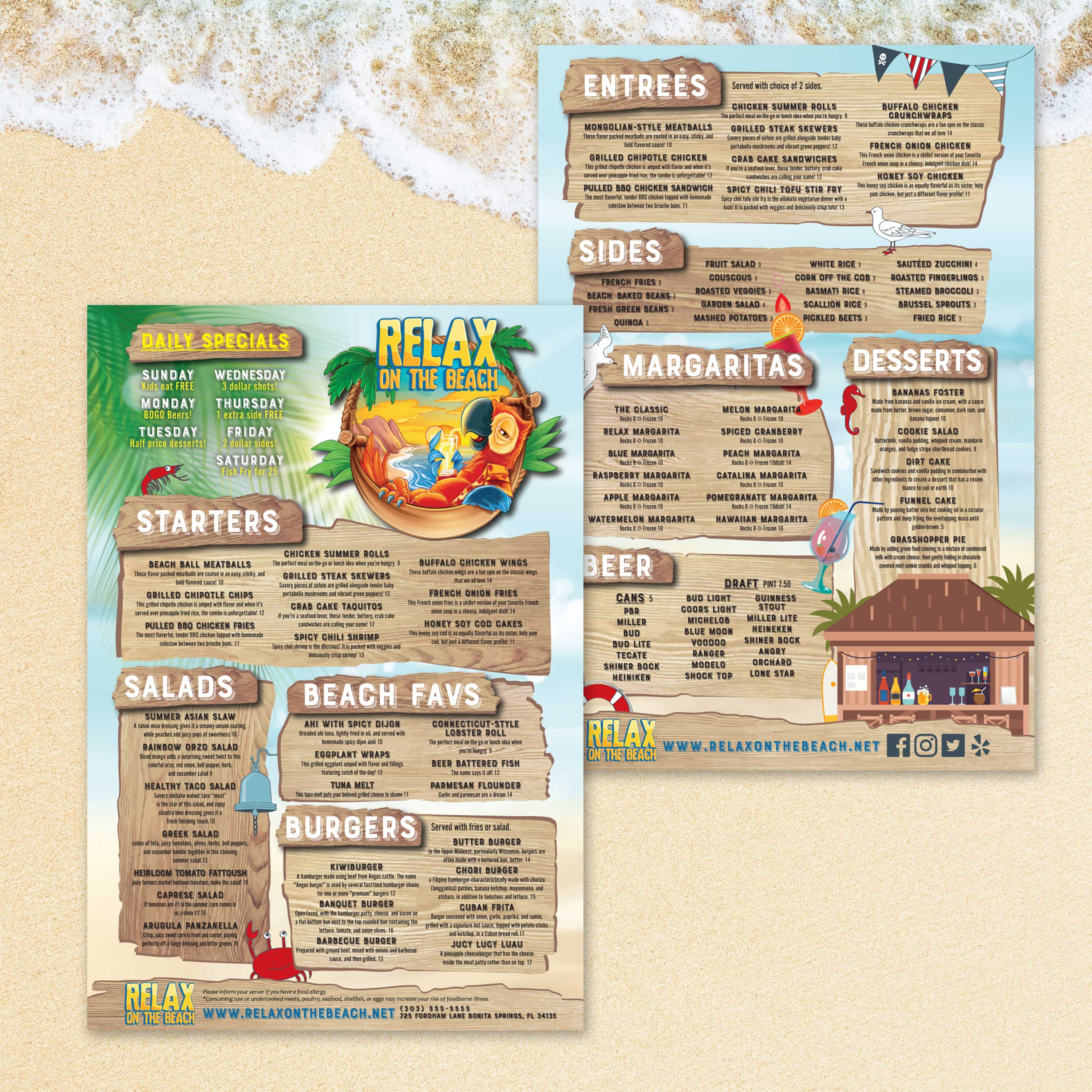 Beach Menu Template 13" x 19" - TerraSlate Inc.