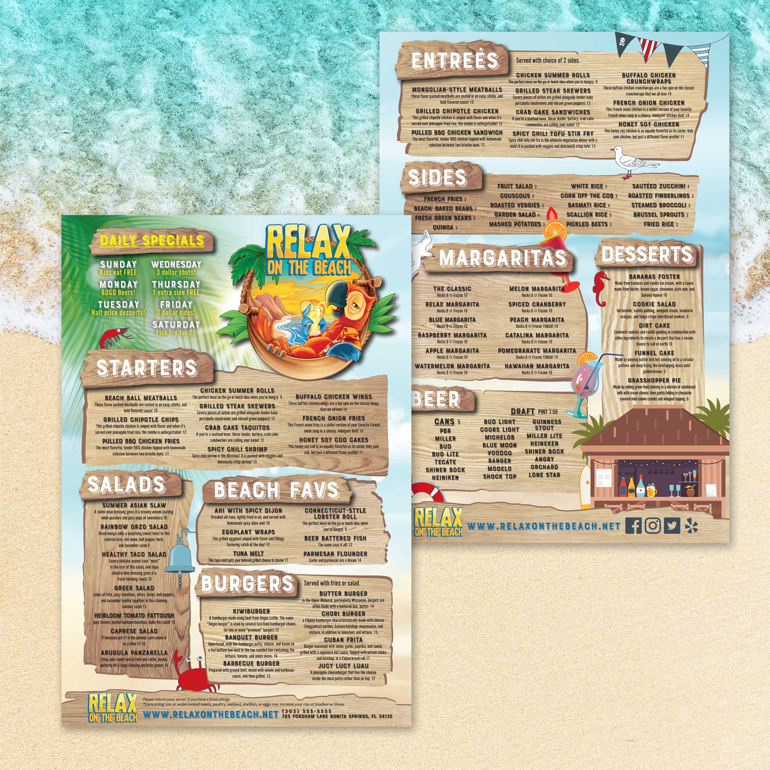 Beach Menu Template 13" x 19" - TerraSlate Inc.