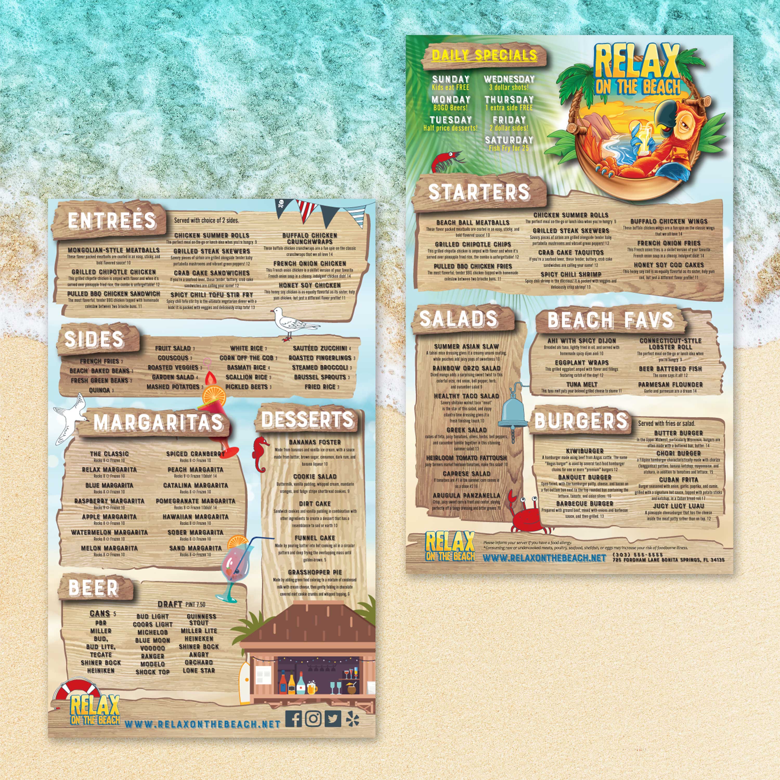 Beach Menu Template 8.5" x 14" - TerraSlate Inc.
