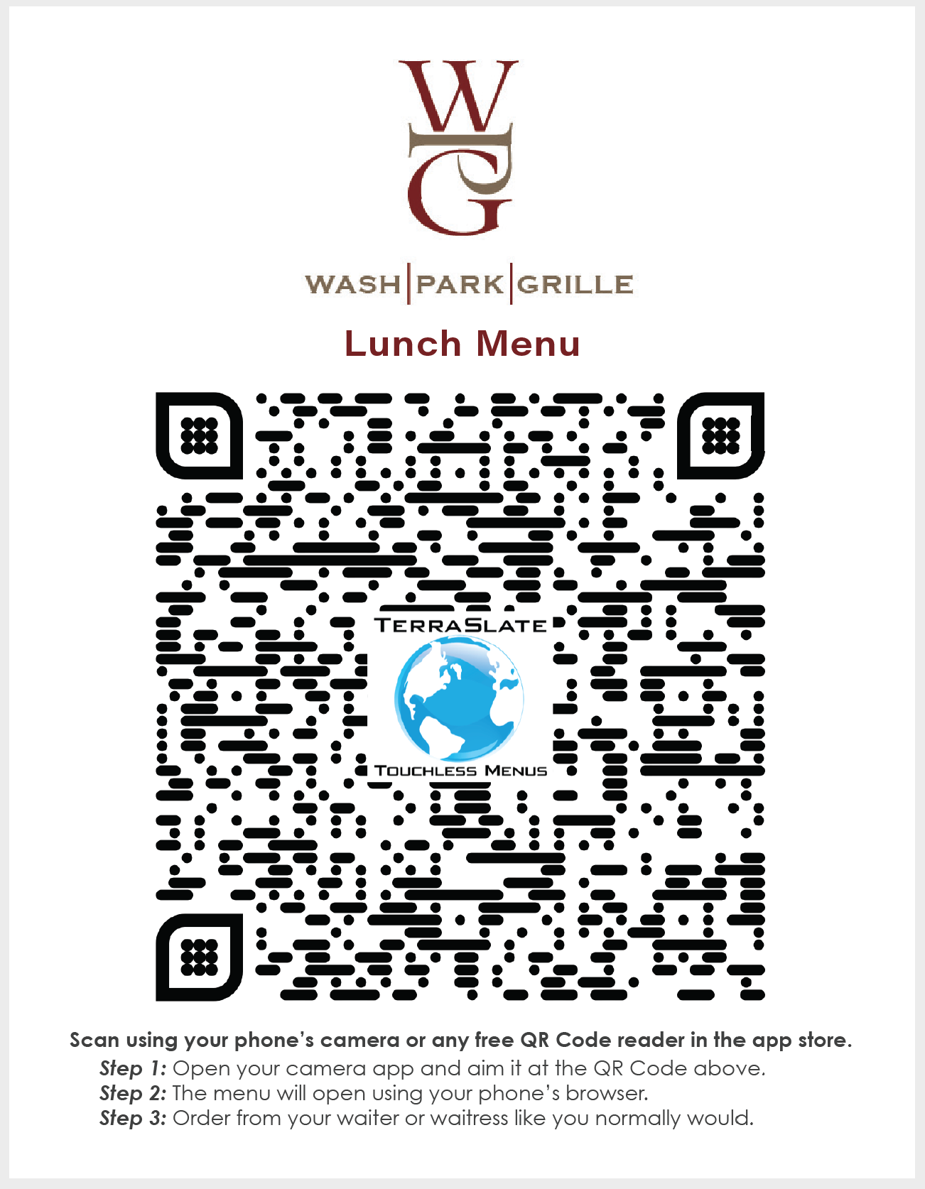 TerraSlate Touchless QR Menu Samples - TerraSlate Inc.