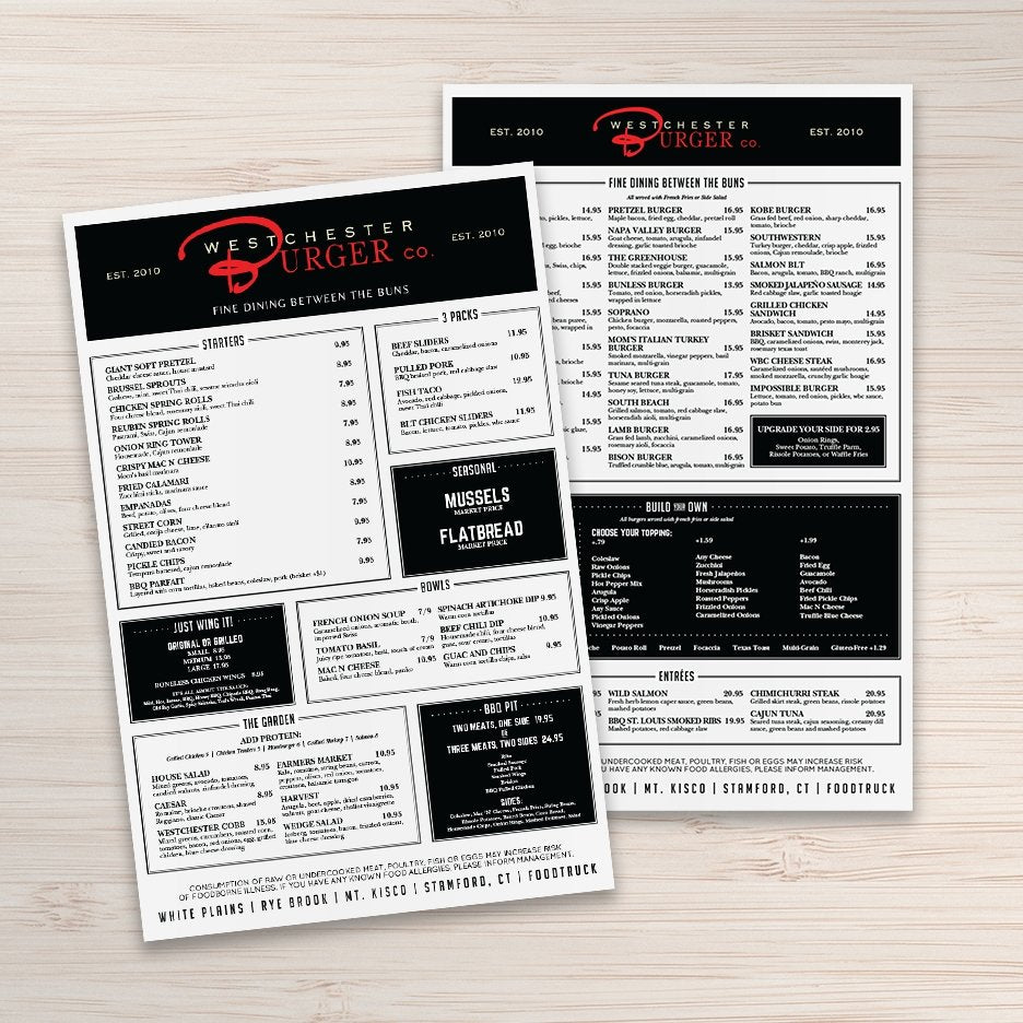 Waterproof Flat Table Menus Size A3 - TerraSlate Inc.
