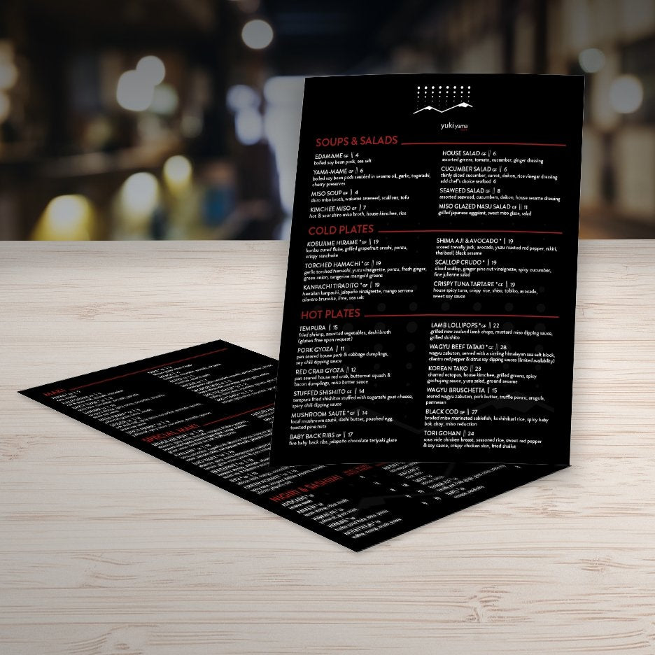 Waterproof Flat Table Menus 8.5" x 11” - TerraSlate Inc.