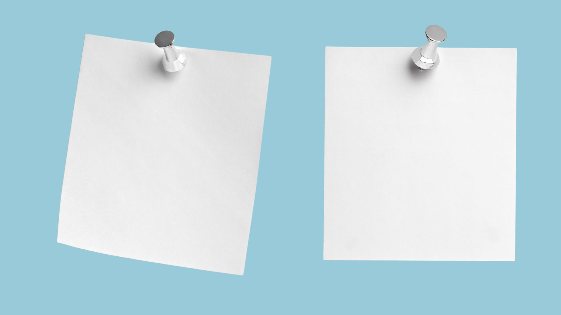 Two pinned white paper sheets symbolizing an eco-friendliness comparison between paper alternatives
