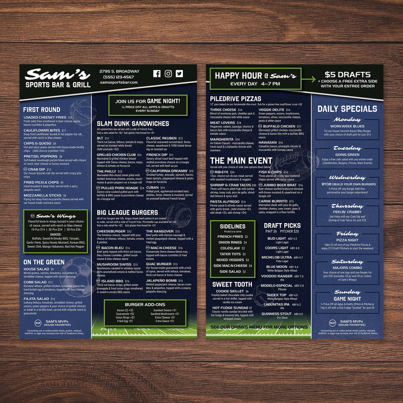 Sports Bar Menu Templates