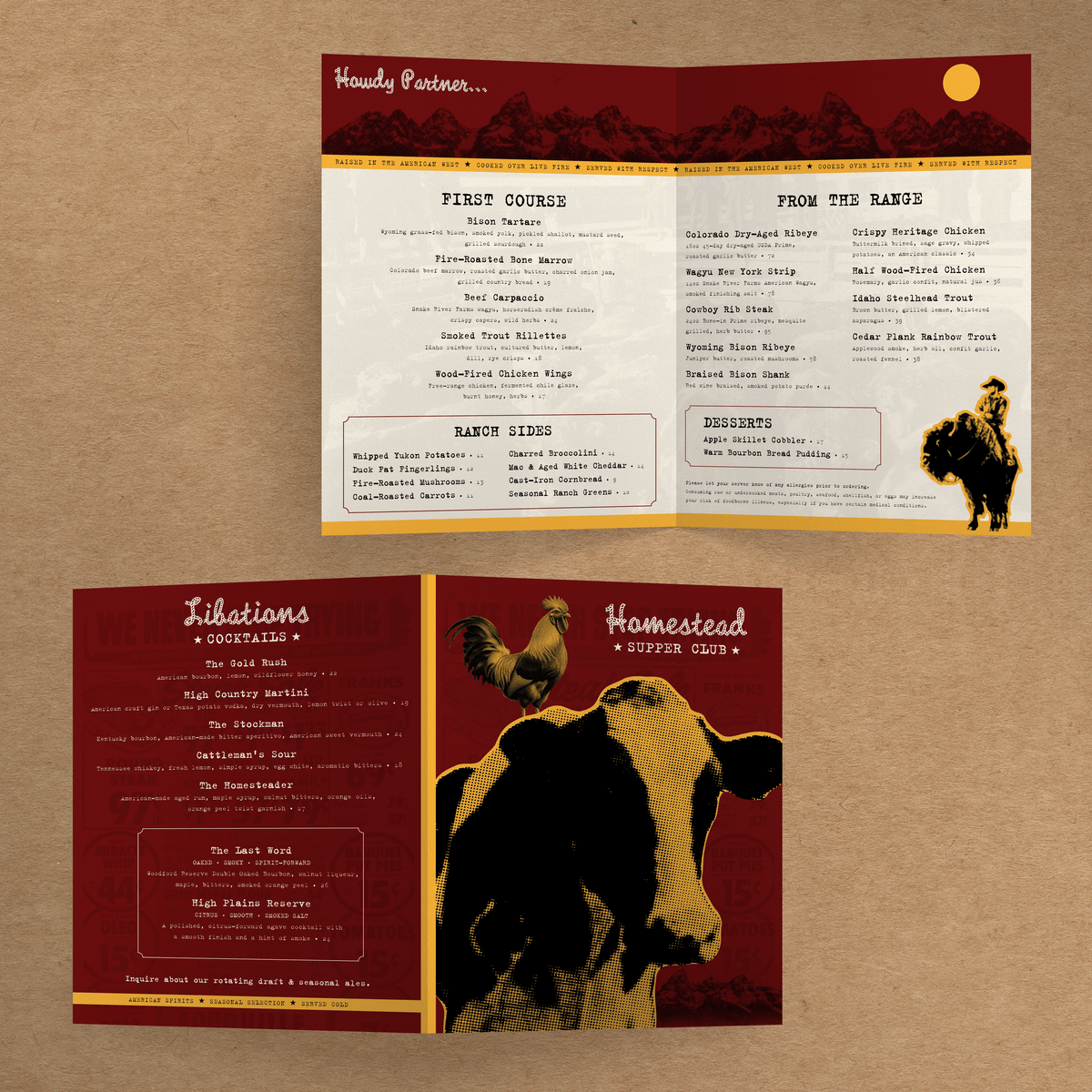 Upscale Western Steakhouse Menu Template - 12" x 18" Bi-Fold