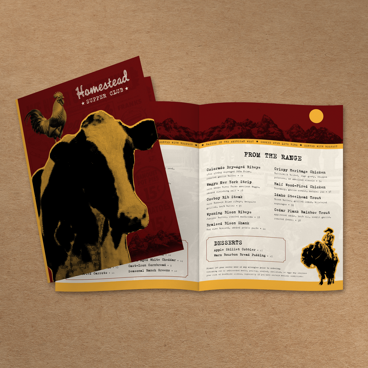Upscale Western Steakhouse Menu Template - 12" x 18" Bi-Fold