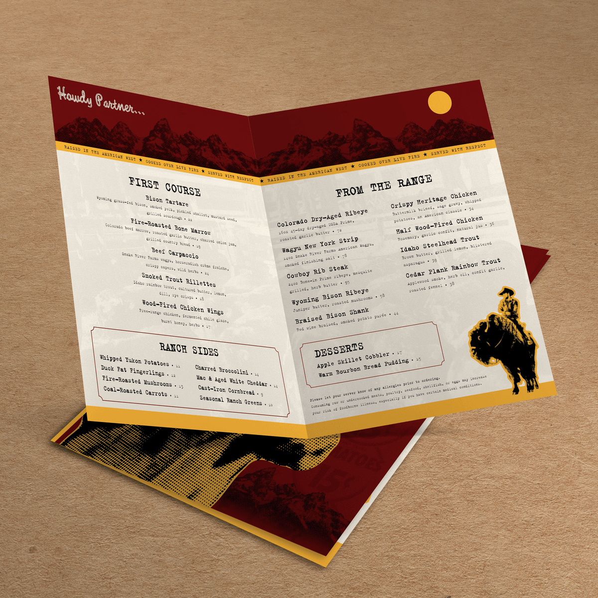 Upscale Western Steakhouse Menu Template - 13" x 19" Bi-Fold