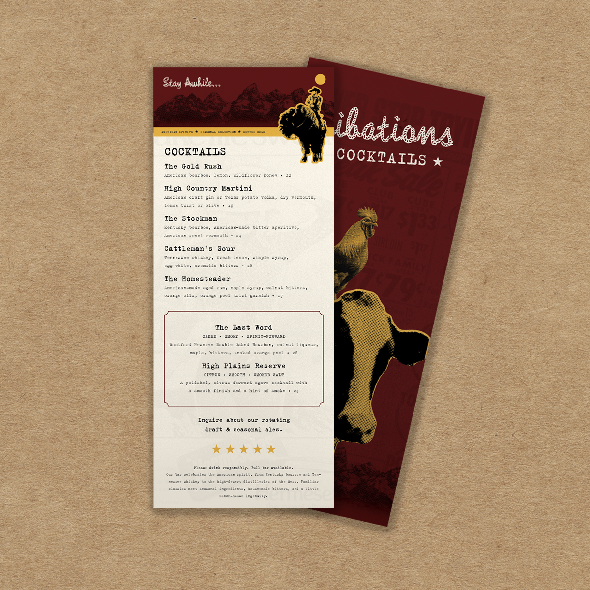Upscale Western Steakhouse Menu Template - 6" x 15"