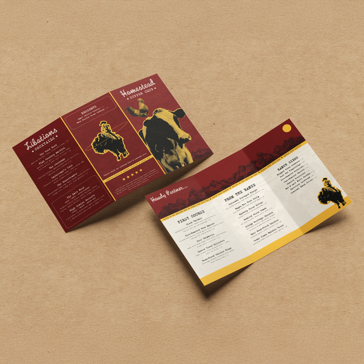 Upscale Western Steakhouse Menu Template - 11" x 17" Tri-Fold