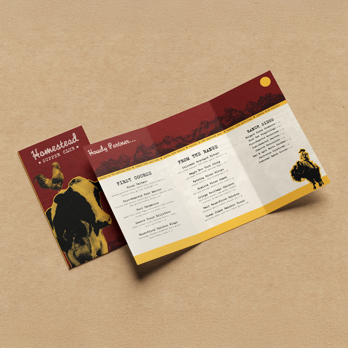 Upscale Western Steakhouse Menu Template - 12" x 18" Tri-Fold