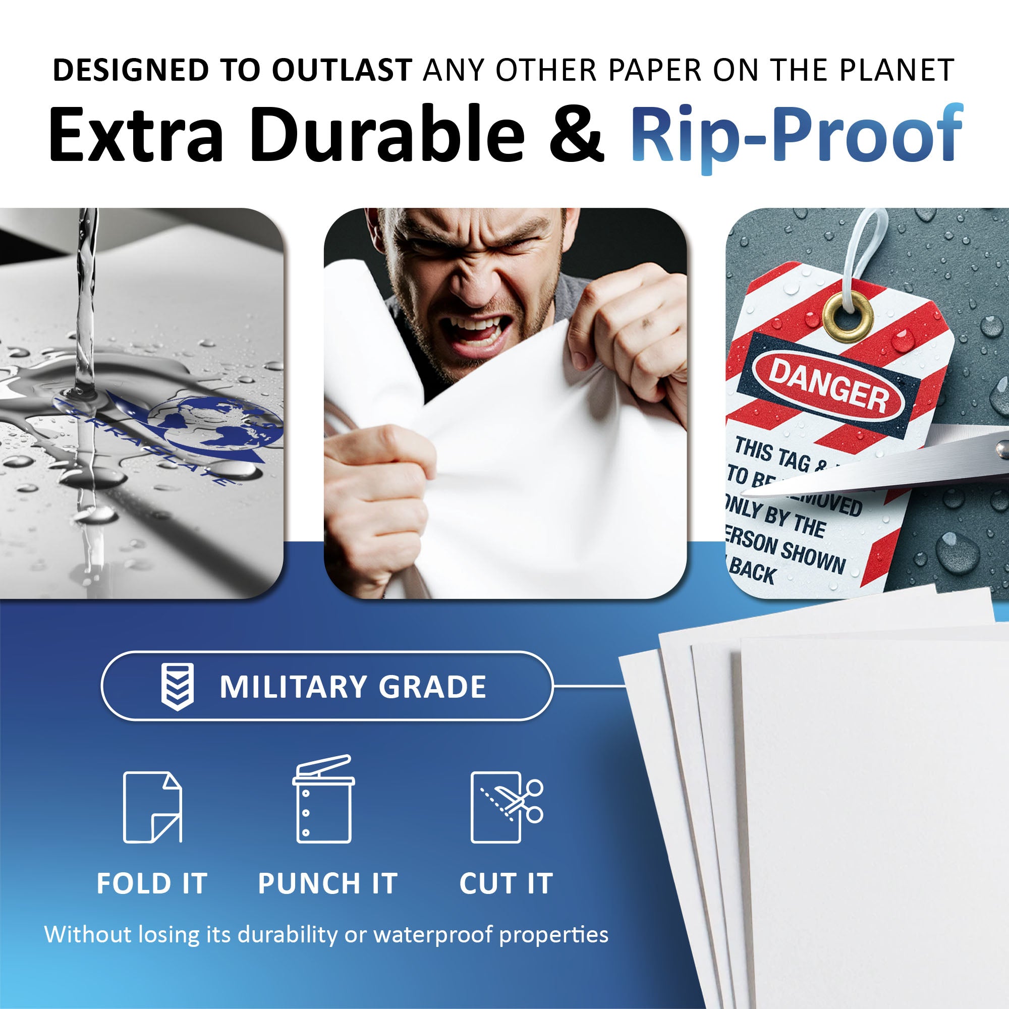 Papier de copie imperméable 5 mil, format A4, 210 × 297 mm