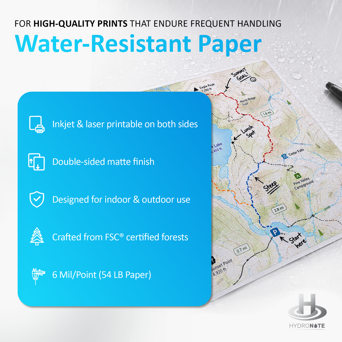 Muestras de papel impermeable Hydronote