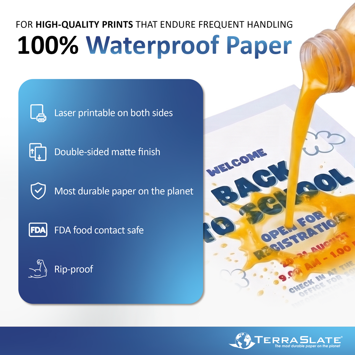 5 Mil Waterproof Copy Paper 8.5" x 11" Letter Size