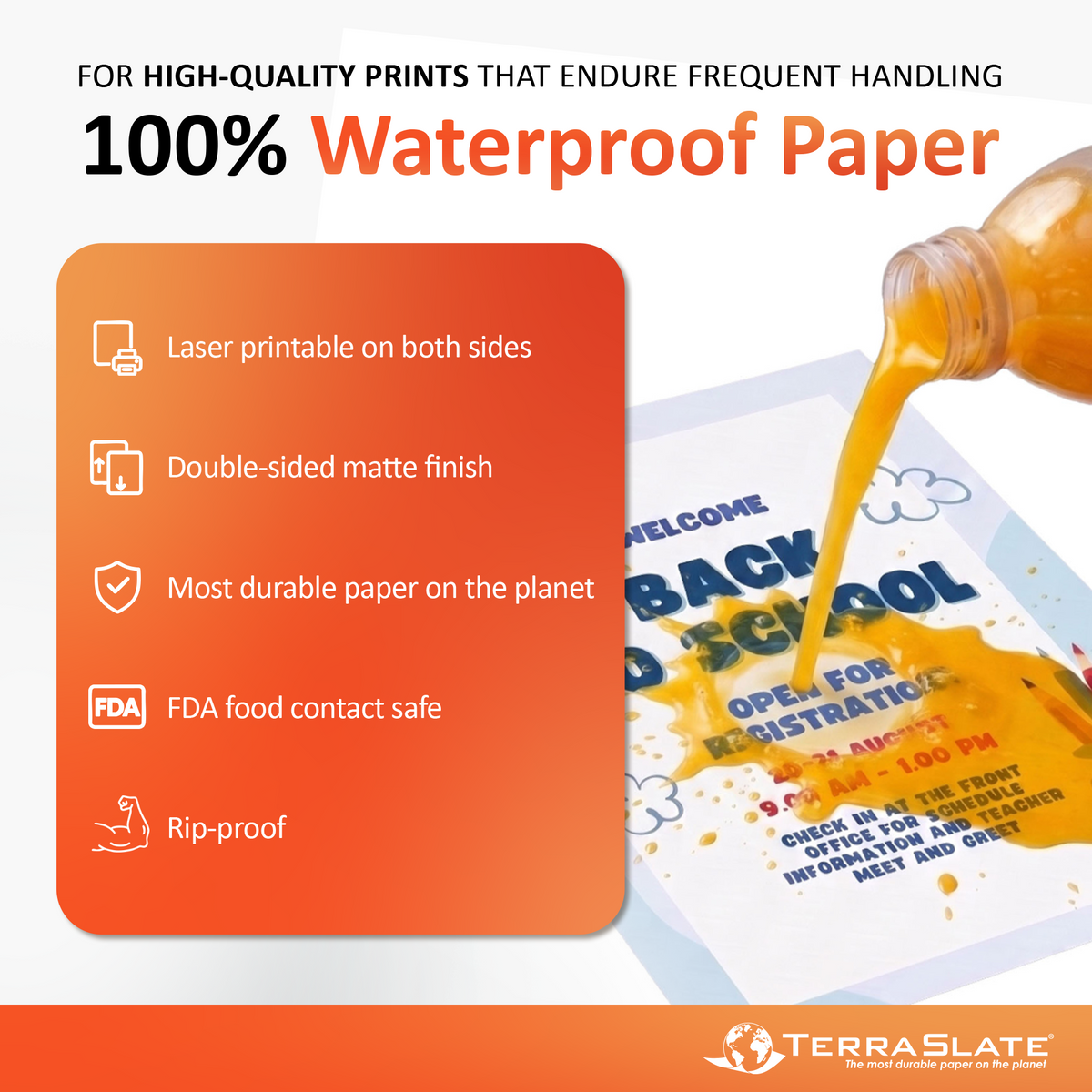 Papel de copia impermeable de 8 mil, tamaño carta de 8,5" x 11"