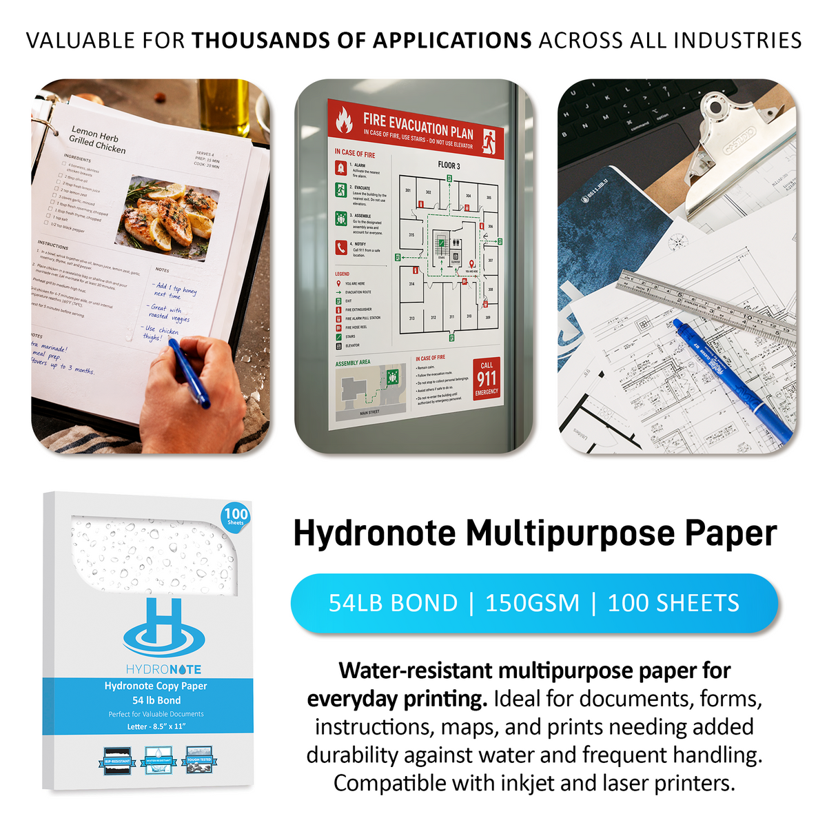 Hydronote Water-Resistant and Rip-Resistant Paper Samples