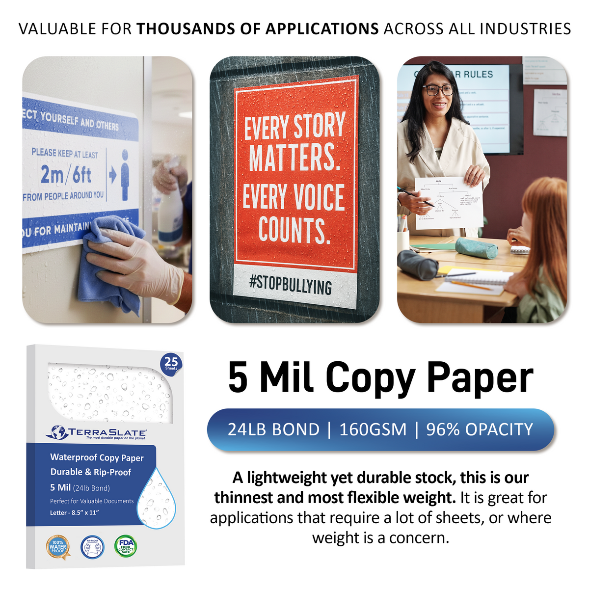 5 Mil Waterproof Copy Paper 12" x 18" Tabloid Extra Size