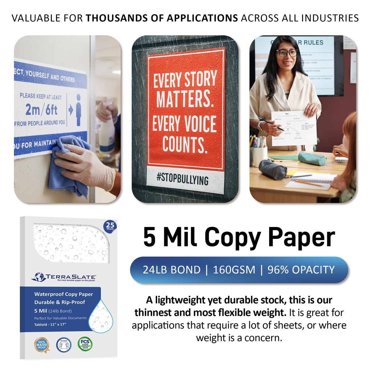 5 Mil Waterproof Copy Paper 13" x 19"