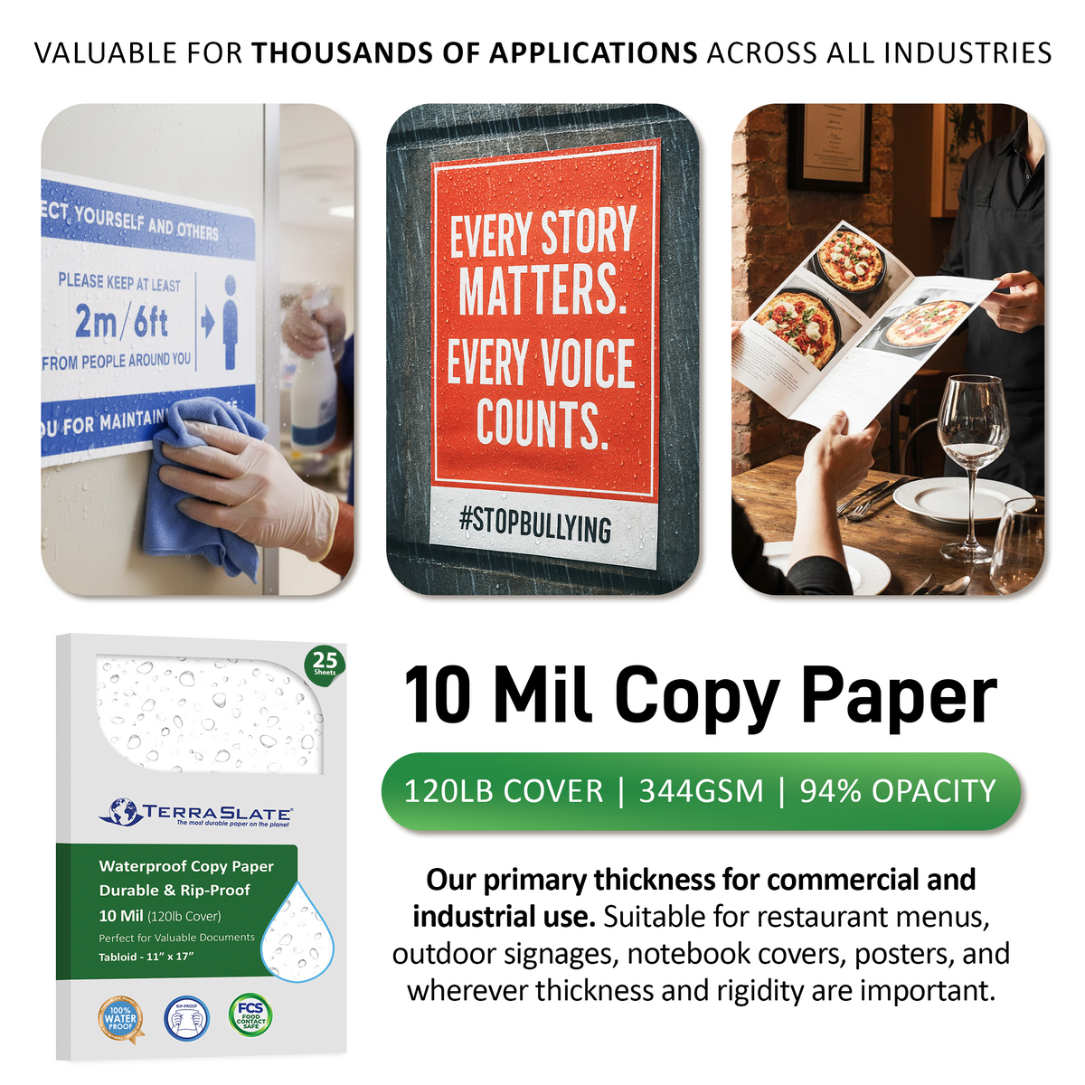 10 Mil Waterproof Copy Paper 13" x 19"