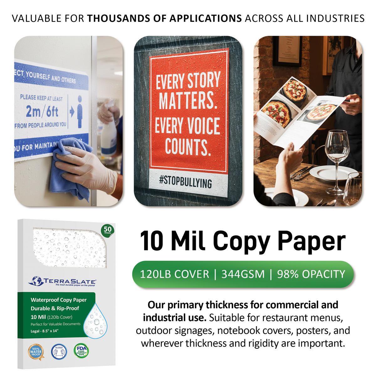 Papel de copia impermeable de 10 mil A4 210 x 297 mm 