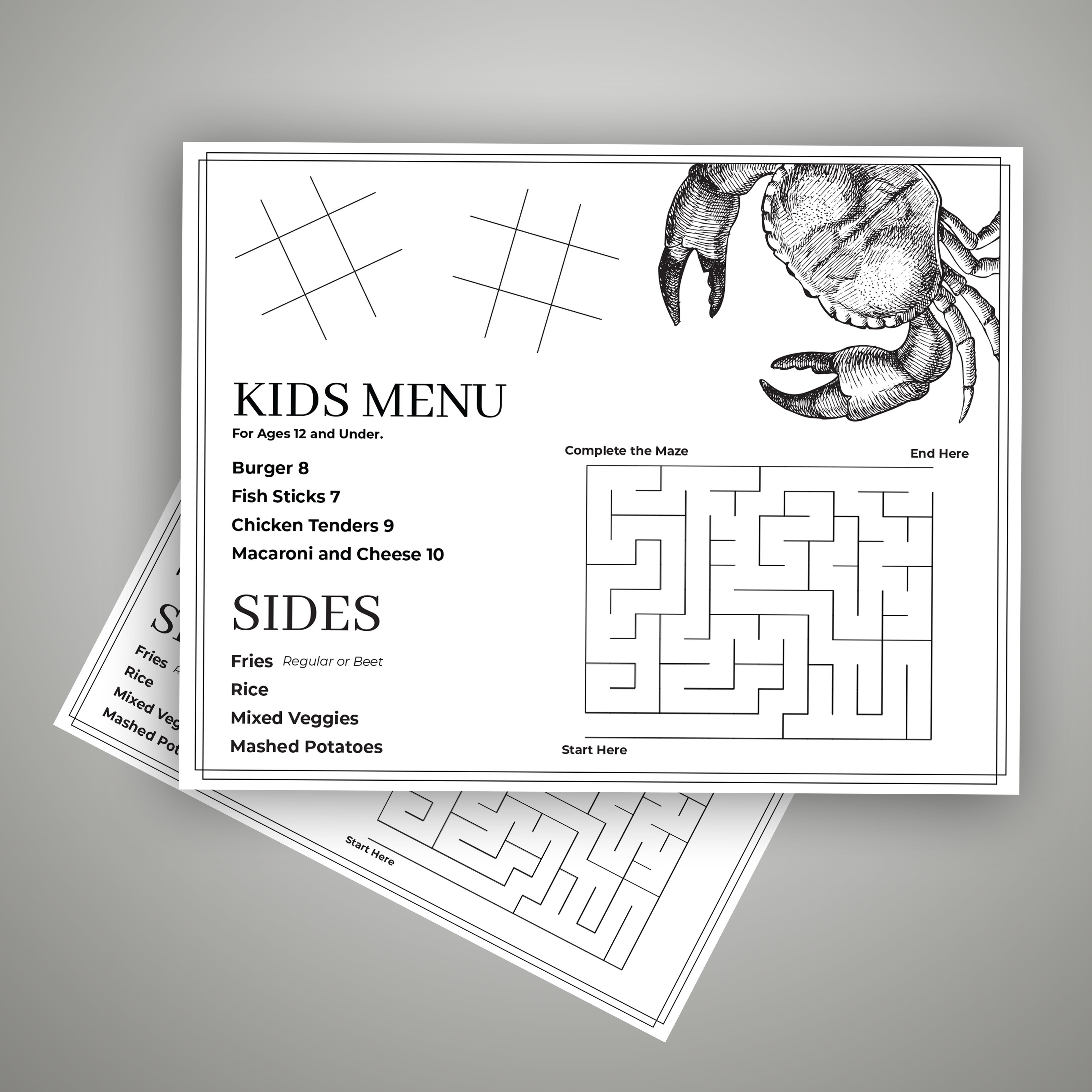 Kids Seafood Menu Template 8.5" x 11"