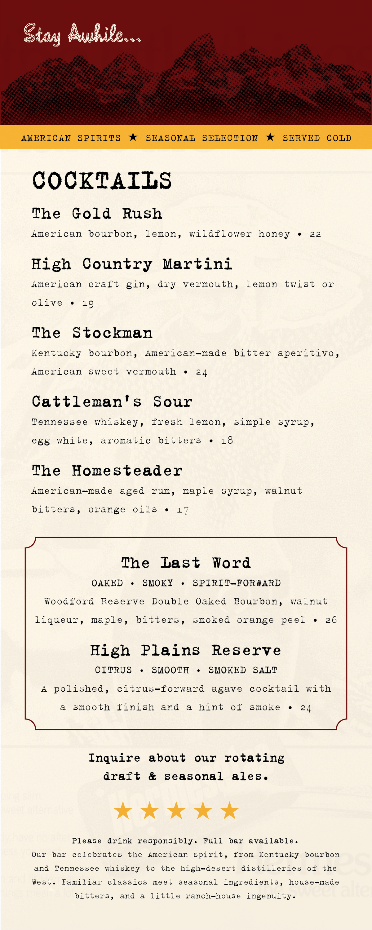 Upscale Western Steakhouse Menu Template - 4.25" x 11"