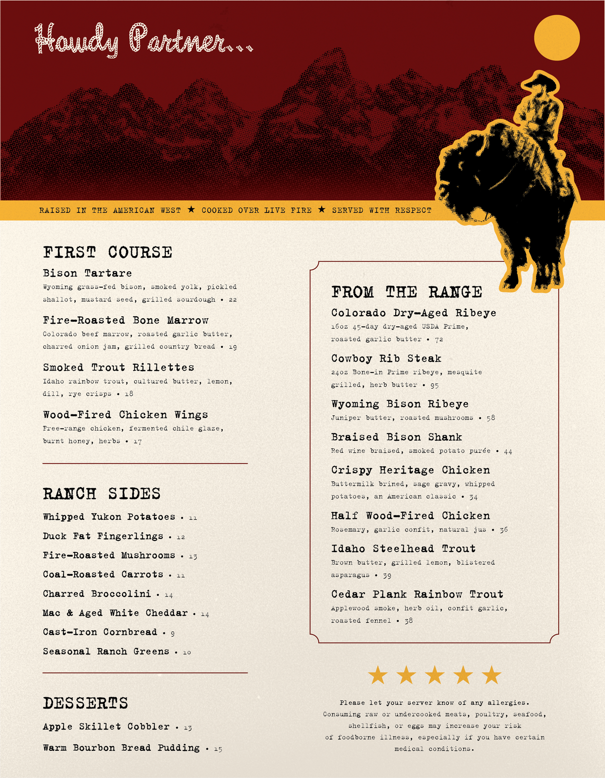 Upscale Western Steakhouse Menu Template - 8.5" x 11"