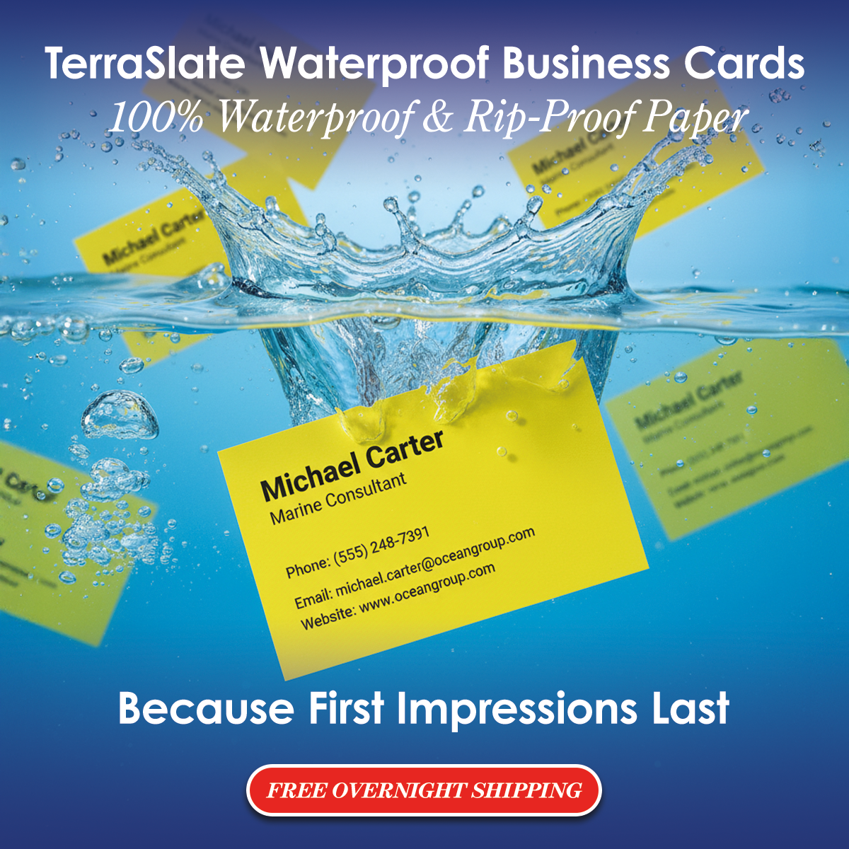 Cartes de visite imperméables (non couchées avec coins carrés)