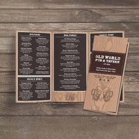 Plantilla para menú de pub Old World, 11" x 17", tríptico