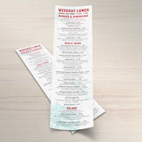 Waterproof Flat Table Menus 4.25" x 14"