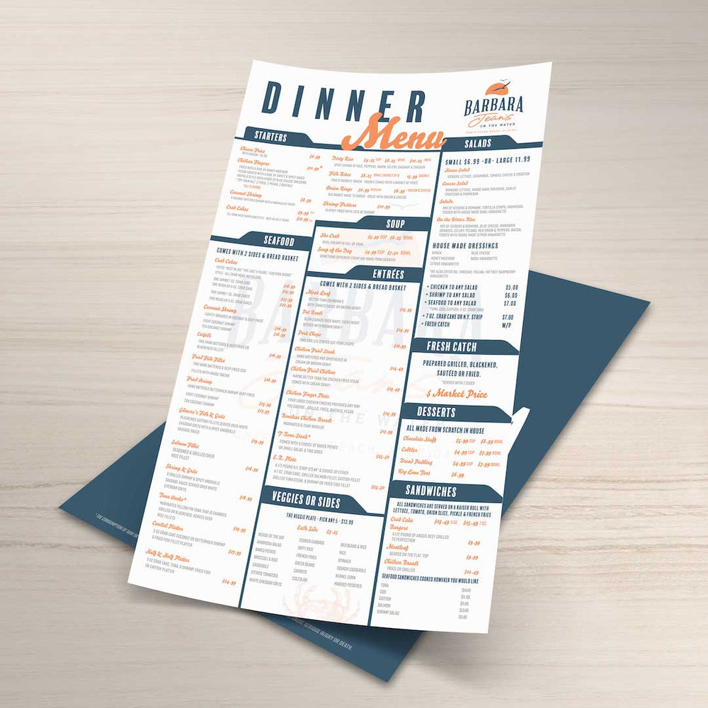 Solid Table Menu Waterproof Flat Table Menus 8.5