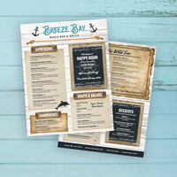 Modèle de menu pour bar et grill de plage (8,5" x 11")