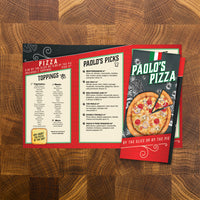 Plantilla para pizza de Paolo's, tríptico de 11" x 17"